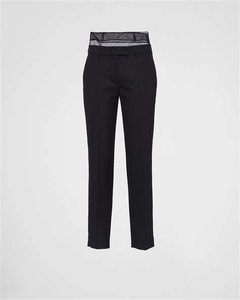 prada women's black pants wool zip pockets|Black Wool And Crinoline Pants .